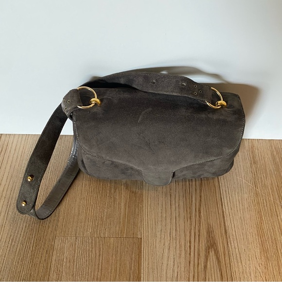 Suede leather gray vintage shoulder bag - Picture 2 of 6